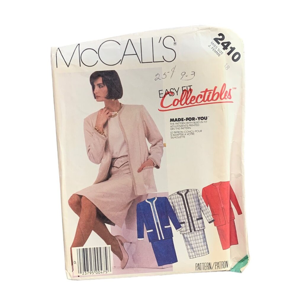 McCall's 2410 Easy Fit Jacket Skirt Sewing Pattern Size 18